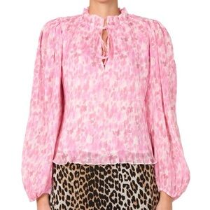 Ganni Pleated Georgette blouse sweet lilac floral tie size 44 - XL